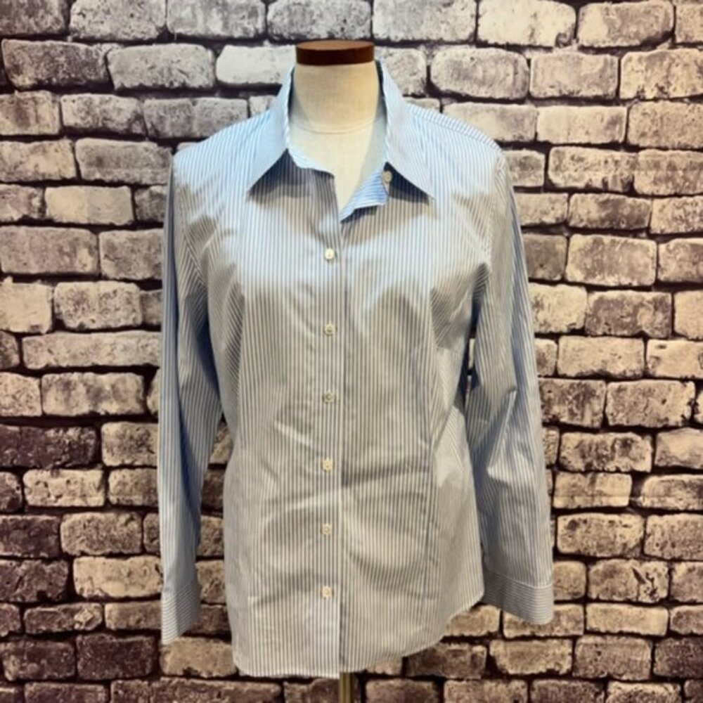 Talbots Blue & White Striped Long Sleeve Blouse Size 16